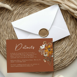 テラコッタワイルドフラワーボホ秋の結婚式詳細 エンクロージャーカード