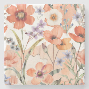 テラコッタワイルドフラワーボホ素朴ドリンクアクセサリー ストーンコースター