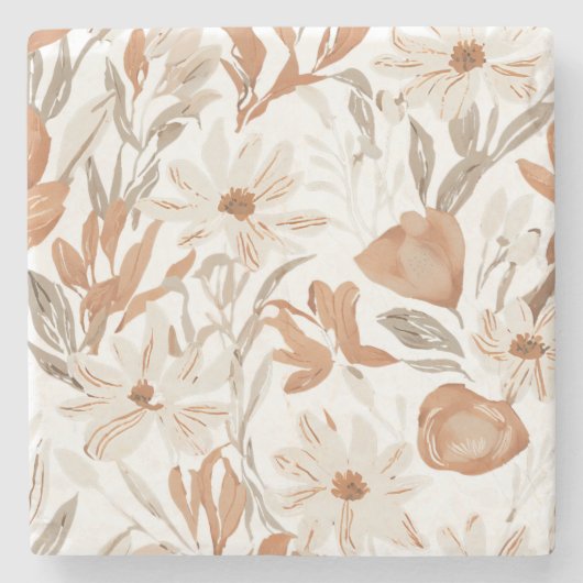 テラコッタワイルドフラワーボホ素朴ドリンクアクセサリー ストーンコースター (正面)