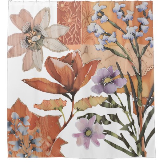 テラコッタワイルドフラワーボホ素朴バスルームのデコール シャワーカーテン (正面)