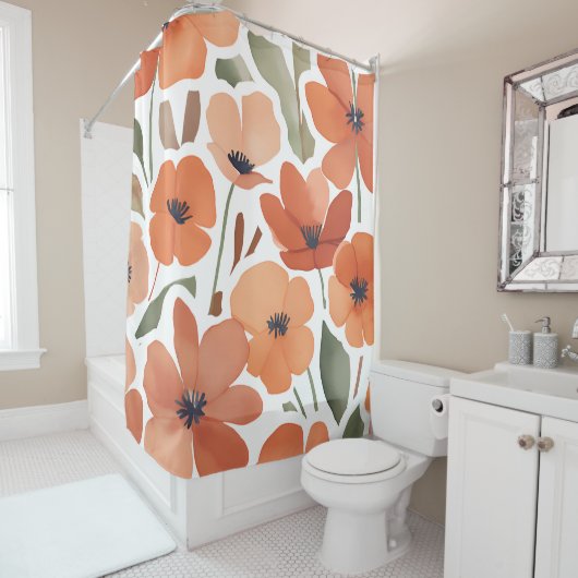 テラコッタワイルドフラワーボホ素朴バスルームのデコール シャワーカーテン (インサイチュ)