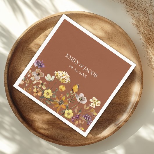 テラコッタワイルドフラワーボホ結婚のナプキンス スタンダードカクテルナプキン