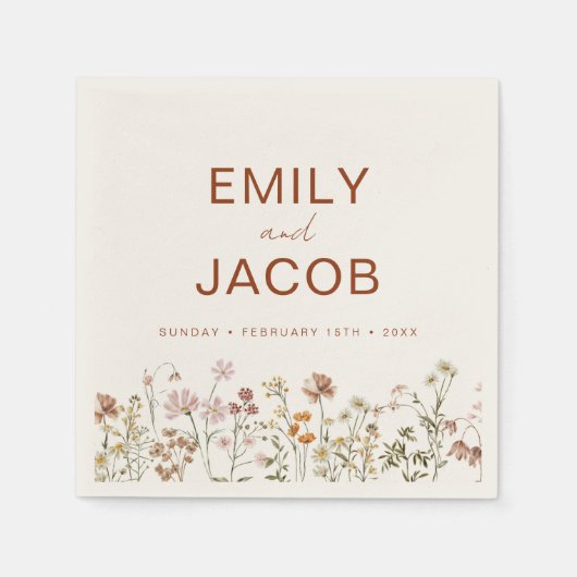 テラコッタワイルドフラワーボホ結婚の開花 スタンダードカクテルナプキン (正面)