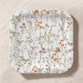 テラコッタワイルドフラワーボホ結婚ズイン開花ガーデン ペーパープレート