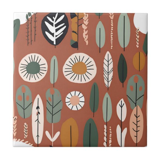 テラコッタワイルドフラワーボ素朴ホ春デコール タイル (正面)