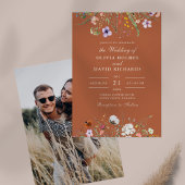 テラコッタワイルドフラワーメドウカスタム写真結婚の写真 招待状