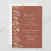 テラコッタワイルドフラワーリハーサルディナー招待状 セーブザデート (正面)