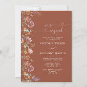 テラコッタワイルドフラワー婚約パーティ招待状 セーブザデート (正面)