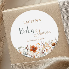 テラコッタワイルドフラワー男女兼用ベビーシャワー ラウンドシール