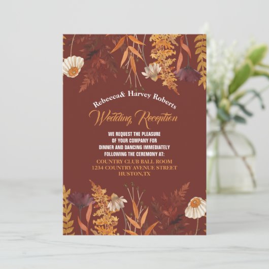 テラコッタワイルドフラワー秋のウェディングレセプション 招待状 (スタンド正面)