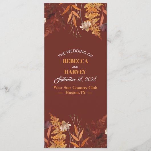 テラコッタワイルドフラワー秋秋の結婚式プログラム プログラム (正面)
