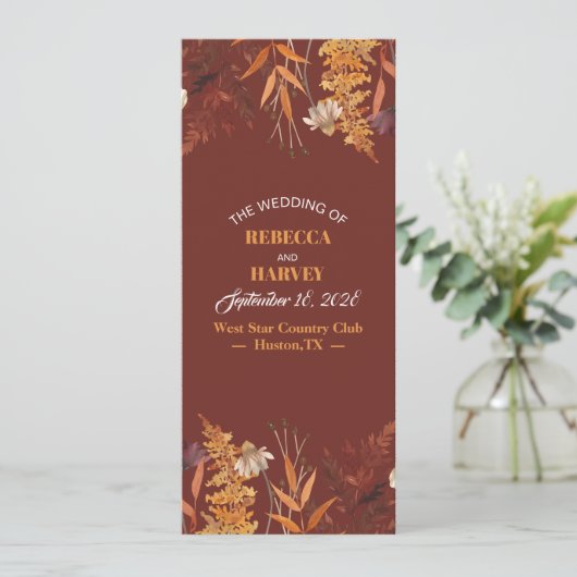 テラコッタワイルドフラワー秋秋の結婚式プログラム プログラム (スタンド正面)
