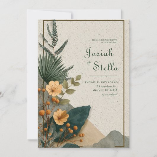 テラコッタワイルドフラワー&パーム結婚砂漠 招待状 (正面)