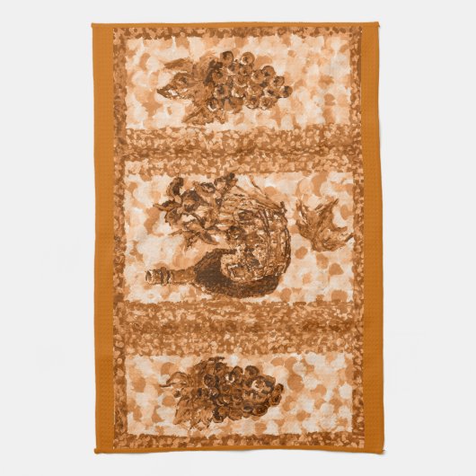 テラコッタワインおよびブドウのアメリカ人のMoJoの台所T キッチンタオル (縦)