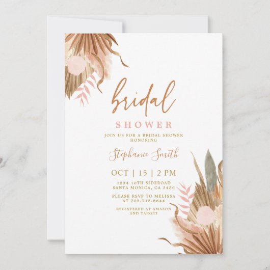 テラコッタ乾燥パームスブライダルシャワー 招待状 (正面)
