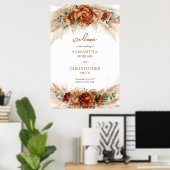 テラコッタ人気がある深いレッドフローラセージへようこそ ポスター (ホームオフィス)