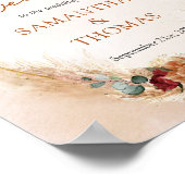 テラコッタ人気がある深いレッドフローラ結婚ズ歓迎 ポスター (角)