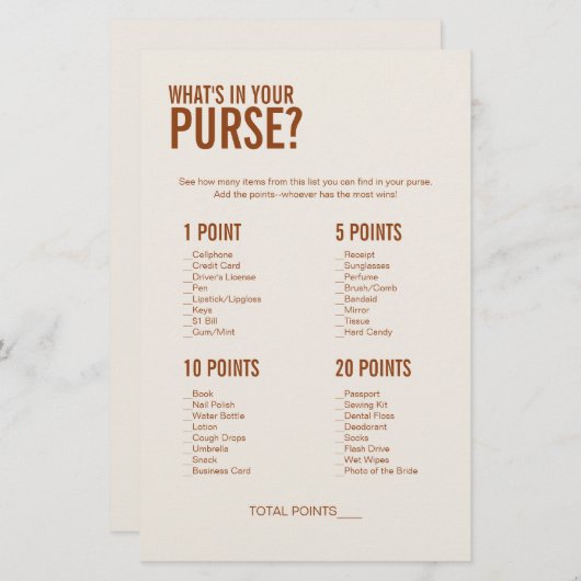 テラコッタ何があなたの財布のブライダルシャワーゲーム (正面/裏面)