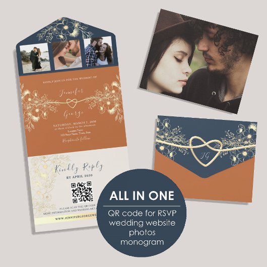 テラコッタ写真QRコード結婚ズ オールインワン招待状