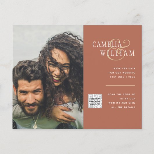 テラコッタ写真QRコード結婚式の招待救日付 チラシ (正面)