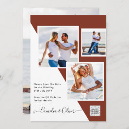 テラコッタ写真QRコード結婚式の招待救日付 招待状