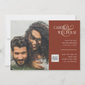 テラコッタ写真QRコード結婚式の招待救日付 招待状 (正面)