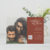 テラコッタ写真QRコード結婚式の招待救日付 招待状 (スタンド正面)