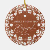 テラコッタ初めてのクリスマス婚約写真 セラミックオーナメント (正面)