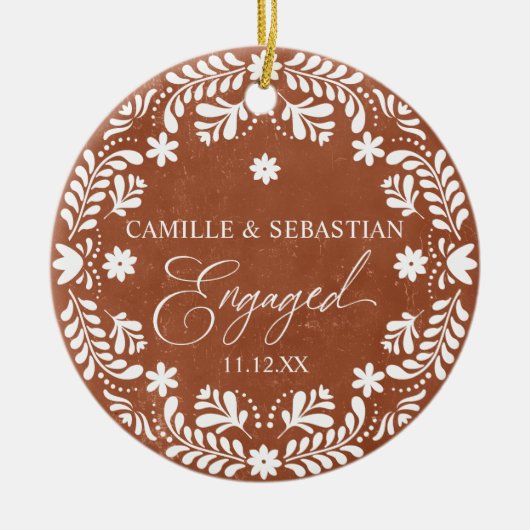 テラコッタ初めてのクリスマス婚約写真 セラミックオーナメント (正面)