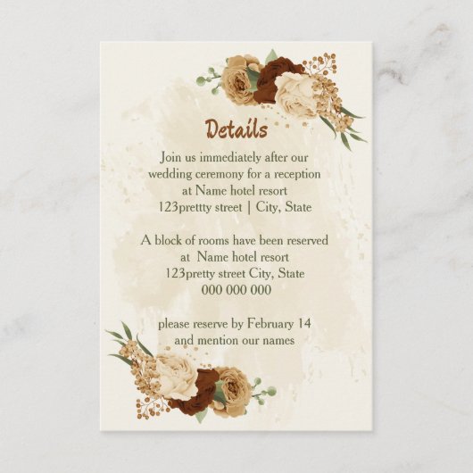 テラコッタ地球トーン結婚フローラ詳細 エンクロージャーカード (正面)