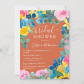 テラコッタ夏のフローラ写真ブライダルシャワー 招待状 (正面)