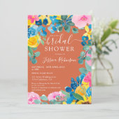 テラコッタ夏のフローラ写真ブライダルシャワー 招待状 (スタンド正面)