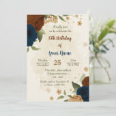テラコッタ大地トーン海軍フローラ誕生日 招待状 (スタンド正面)