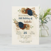 テラコッタ大地トーン海軍フローラ誕生日 招待状 (スタンド正面)