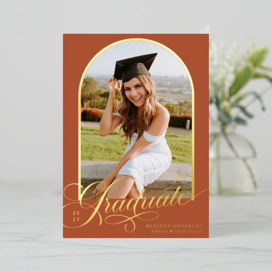 テラコッタ大学院ホイル卒業発表 箔招待状 (立ち正面)