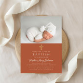 テラコッタ宗教十字写真バプテスマ 招待状