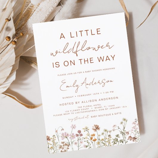 テラコッタ小さなワイルドフラワーの赤ちゃんシャワー 招待状