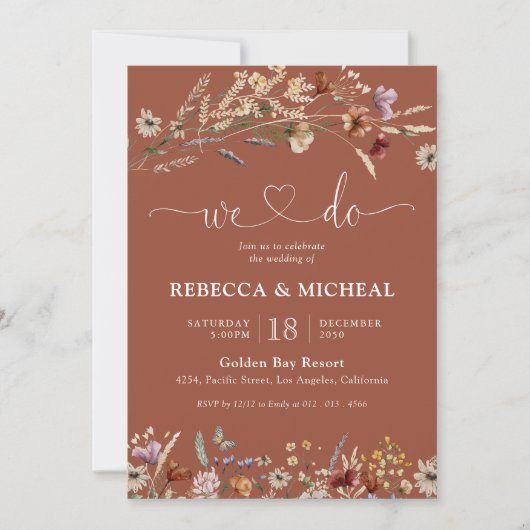テラコッタ小さな結婚野花の儀式 招待状 (正面)