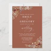 テラコッタ小さな結婚野花の儀式 招待状 (正面)