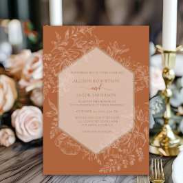 テラコッタ幾何学模様の花柄タペストリー結婚式 招待状