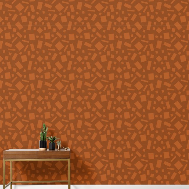 テラコッタ幾何学模様の茶色のスクエアとレクタングル 壁紙 (廊下)