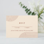 テラコッタ幾何学的ラインアート親切にリプライ結婚ズ 招待状 (スタンド正面)