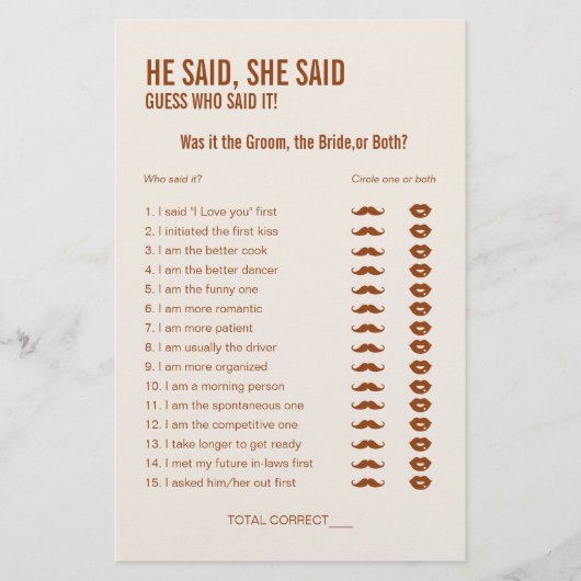 テラコッタ彼は彼女はブライダルシャワーゲームを言った (正面)