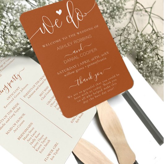 テラコッタ我々はエレガント結婚式 プログラムハンドファンをする ハンドファン