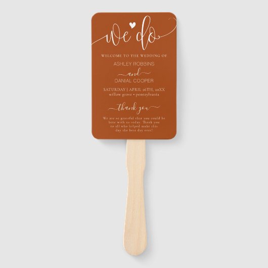 テラコッタ我々はエレガント結婚式 プログラムハンドファンをする ハンドファン (正面)