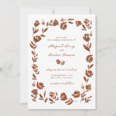 テラコッタ手描きお洒落ワイルドフラワー結婚ズ 招待状 (正面)