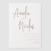 テラコッタ手書きスクリプト結婚ミニマリスト ベラム紙招待状 (正面)