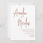 テラコッタ手書きスクリプト結婚ミニマリスト 招待状 (正面)