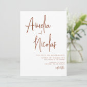 テラコッタ手書きスクリプト結婚ミニマリスト 招待状 (スタンド正面)