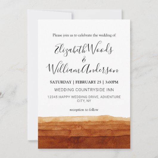 テラコッタ抽象芸術デザートボホ結婚ズ 招待状 (正面)